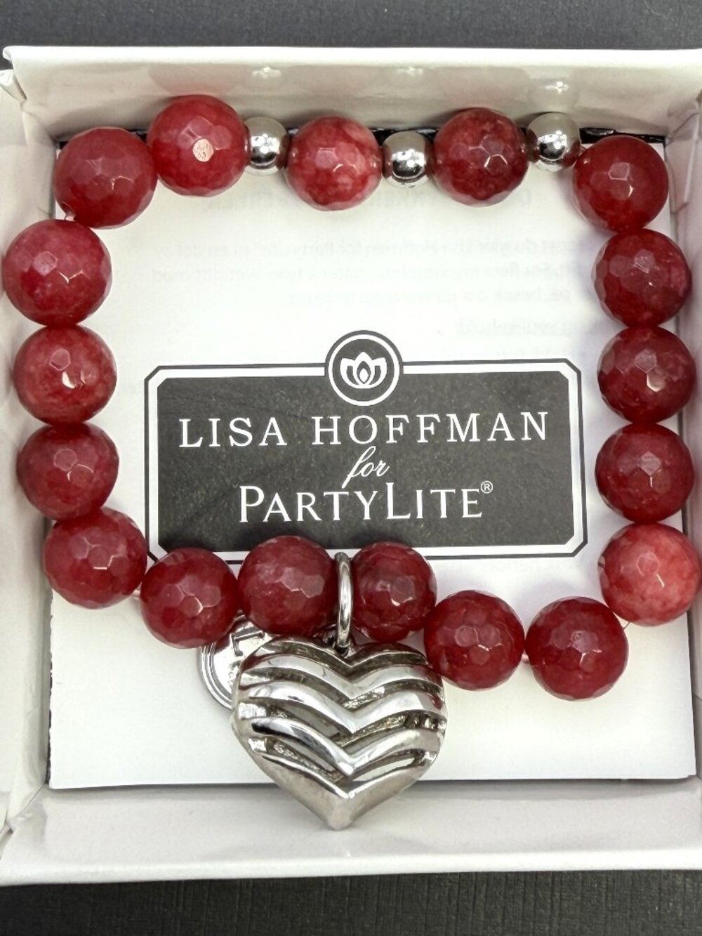 Lisa Hoffman PartyLite Red Stone Fragrance Bracelet Heart Charm P91975
